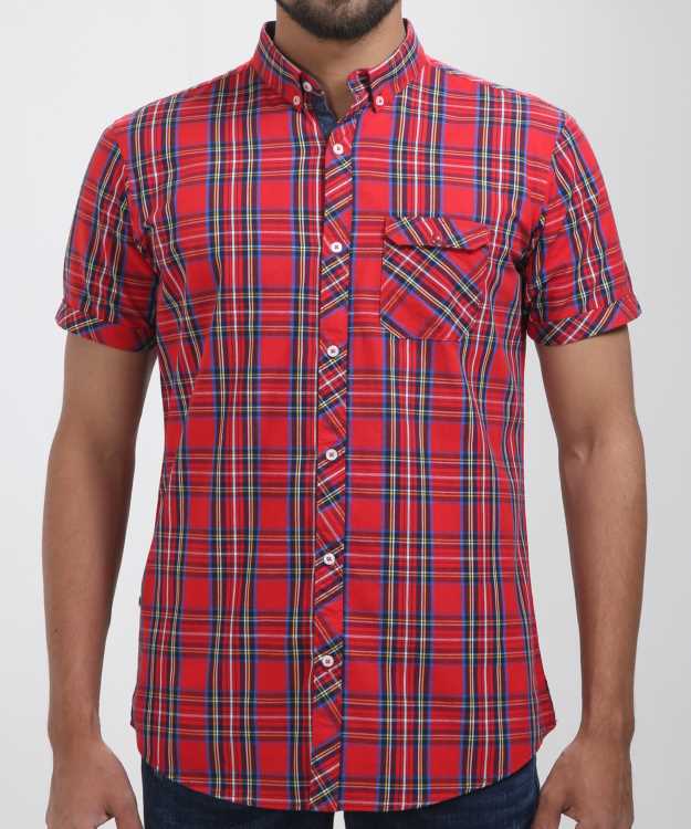 (CH-2618) Red Check Casual Half Shirt 1
