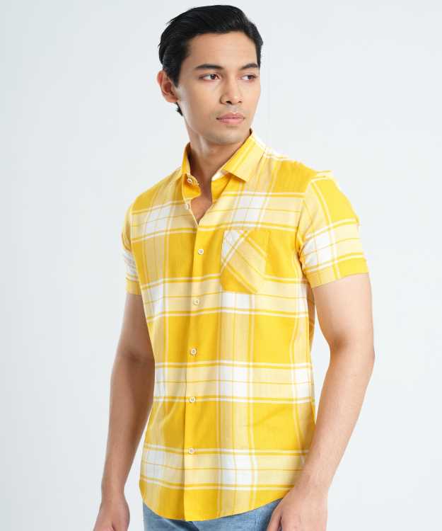 Yellow Check Slim Fit Half Shirt 2