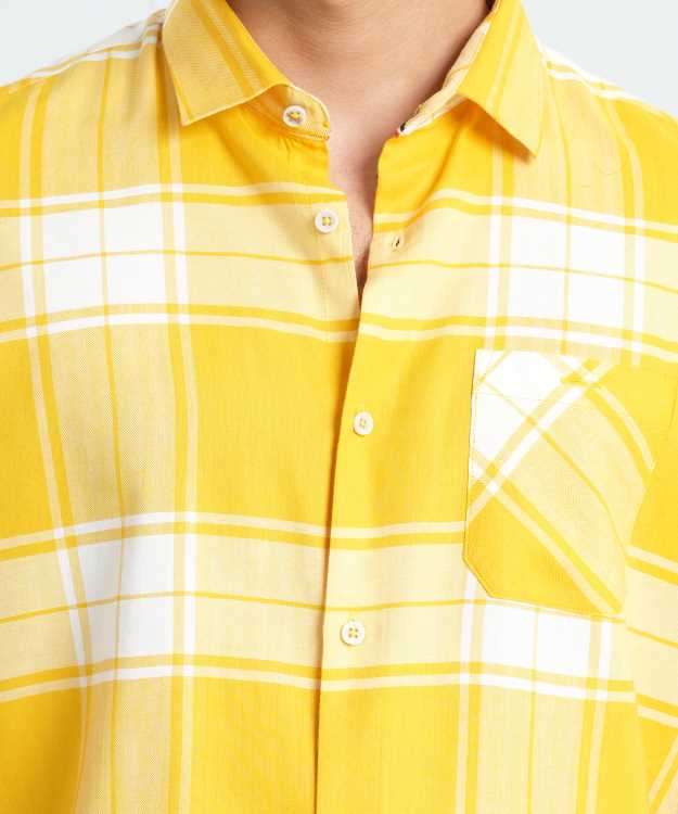 Yellow Check Slim Fit Half Shirt 3